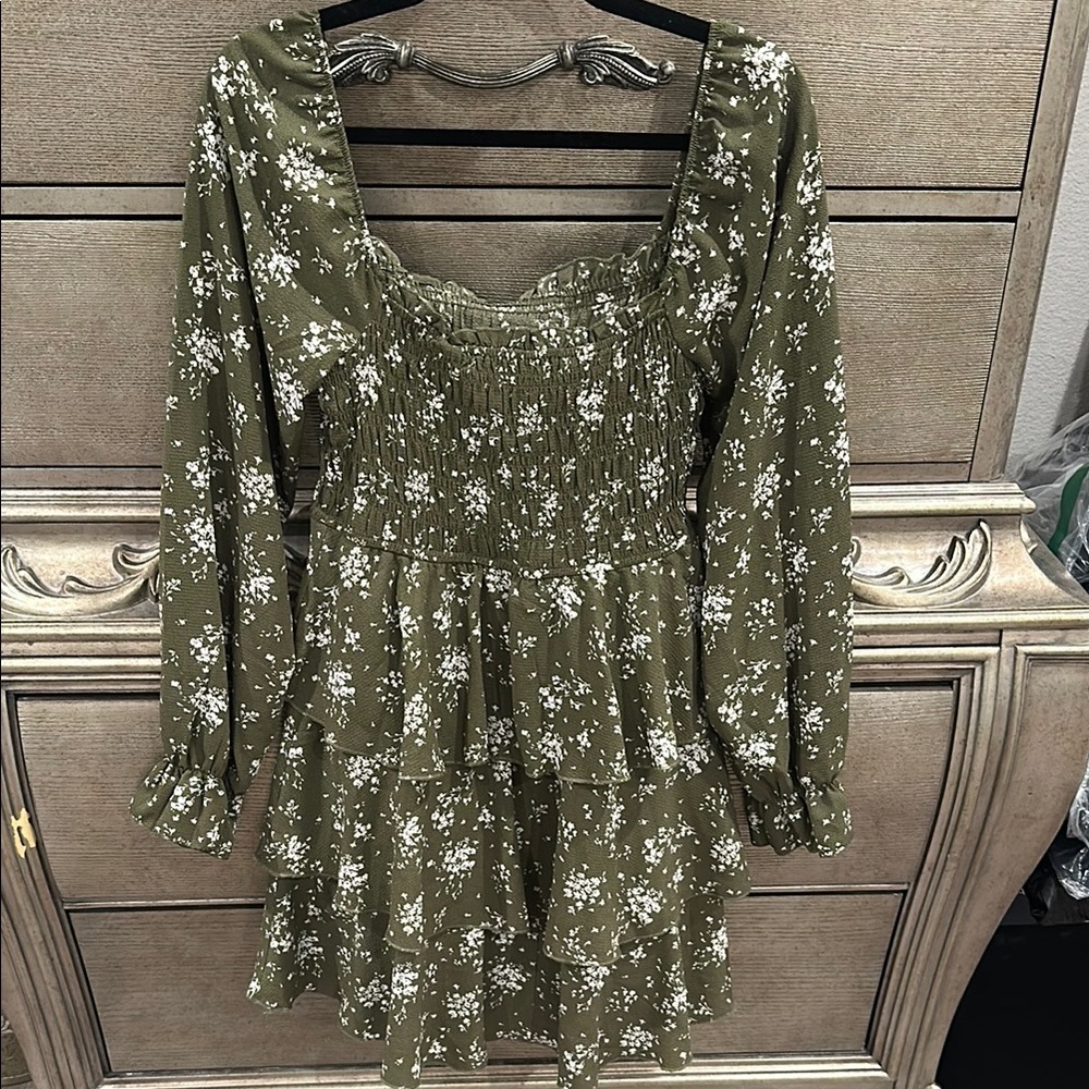 Inspired Hearts Asymmetrical Dress in Olive Floral